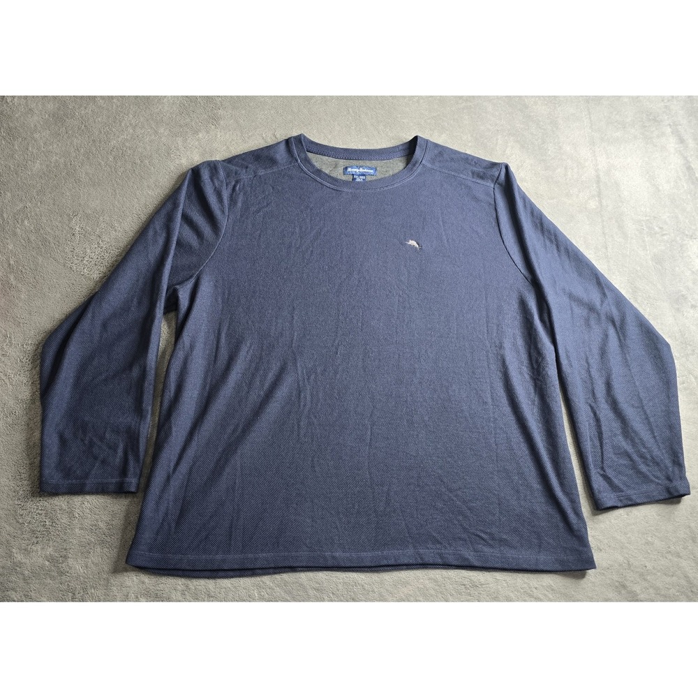 Tommy Bahama Shirt Mens XXL Navy Blue Waffle Knit Long Sleeve Crewneck Pullover